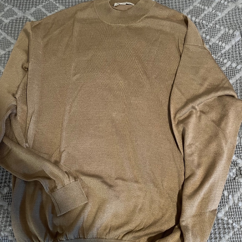 MEN'S ITALIAN MOCK NECK SWEATER, M, CAMEL COLOR